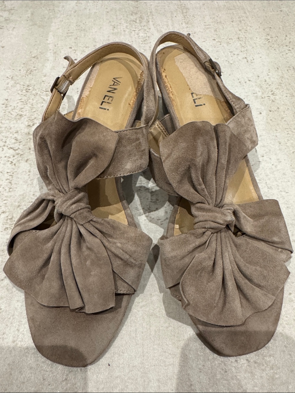 Vaneli Taupe Suede Knot-Front Slingback Sandals